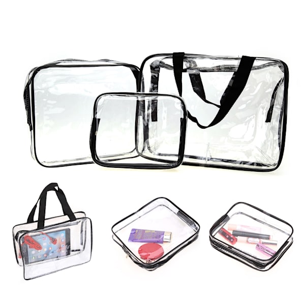 3-pack transparent necessär/sminkväska transparent