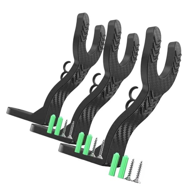 Space-saving vertical helmet rack, suitable for motorcycle gear, ABS coating, wall hooks.