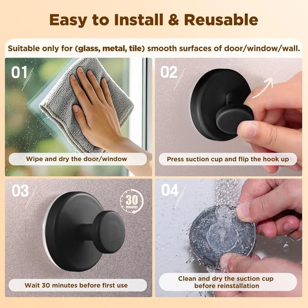 Floral Wreath Hooks, Suitable for Glass Windows/Doors/Outdoor (Black, 2-Pack)