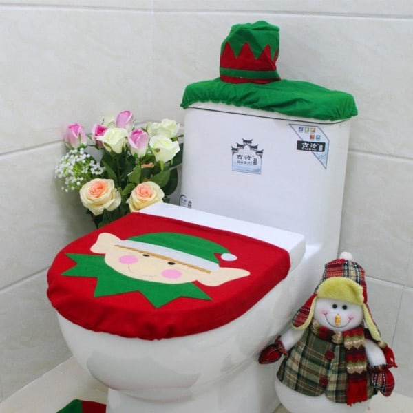 Jule- og Nytårs Toiletbræt - Nytårs Hjemmedekoration - Julemandsstil - Toiletbræt - Badeværelsesdækning - Julepynt