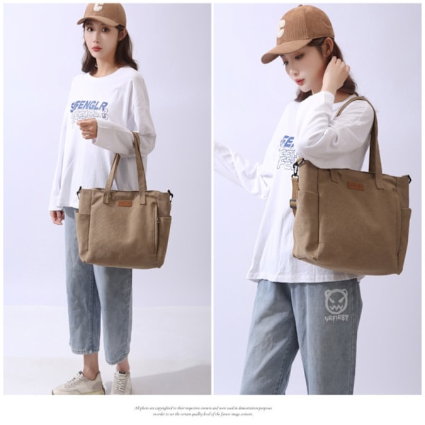 Canvas Commuter Bag Stor Kapasitet Tote Bag KHAKI khaki