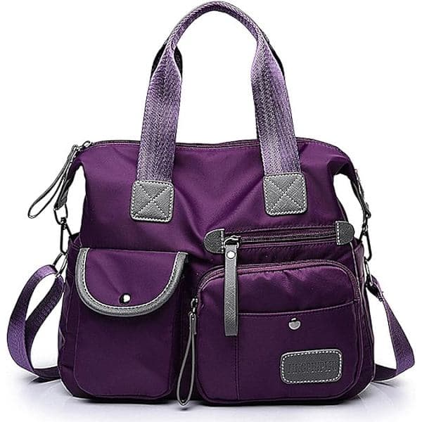 Women's Handbag, Spacious Handle, Multi-Pocket Design, Lightweight Shoulder Bag, Nylon Shoulder Bag (Solid Purple) Purple