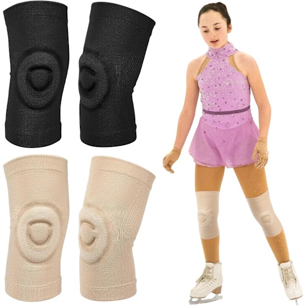 2 Par Knæbeskyttere til Kunstskøjteløb, Danseknæbeskyttere, Ishockeyknæbeskyttere, Gelknæbeskyttere, Pude og Støtte, Åndbar Knæbeskytter L Beige and Black