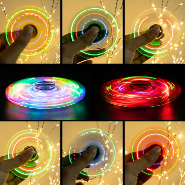 2 stk LED-lys Fidget Spinner - Krystalklar Blå, Lysende Fidget Legetøj