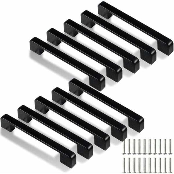 128 mm Kitchen Hardware, 10 Black Kitchen Door Handles, Suitable for Doors, Drawers, and Cabinets (Screws Included).