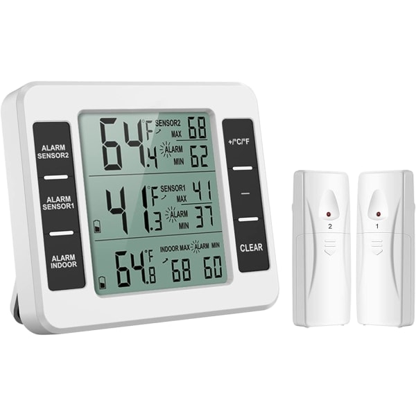 Galaxy Kylskåps- och Frys Termometer, Trådlös Termometer med 2 Sensorer, In/Ut Termometer