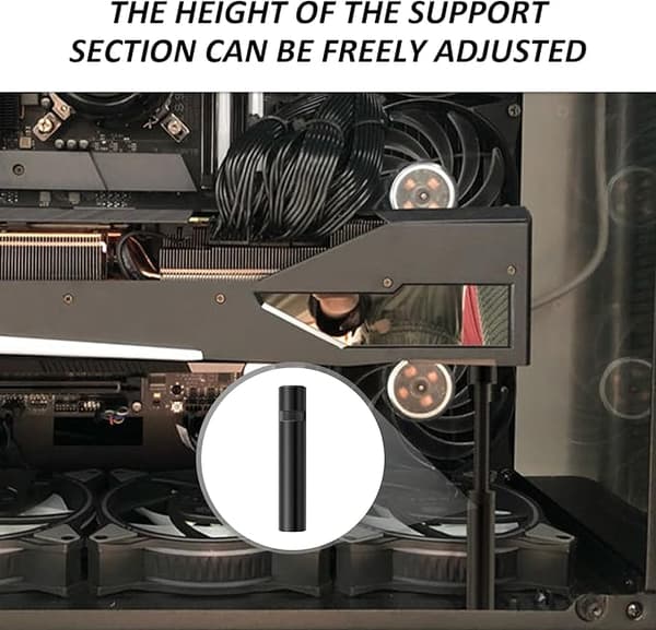 A two-piece graphics card bracket is used to support and secure the graphics card while protecting the motherboard.
