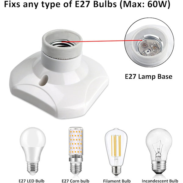 E27 Screw-in Socket for Ceiling Lamp, E27 Garage Socket, AC 220-240V, Socket Holder, White Plastic Socket, 6-pack 6pc