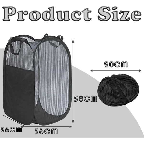 Large Foldable Mesh Laundry Hamper with Side Pockets, Pop-Up Laundry Basket with Handles
