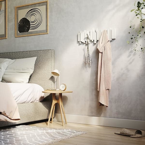 Wall Mounted Coat Rack with 8 Foldable Hooks, White, 53 x 20 x 3 cm