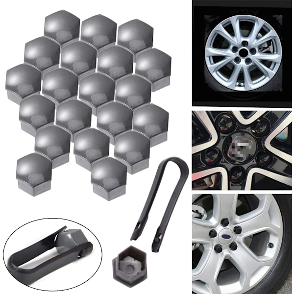 Mutterisuojukset 19 mm, 20 kpl 19 mm pultin mutterisuojuksia, kuusikulmaiset suojukset pyöränmuttereille, universaalit pultinsuojukset 19 mm