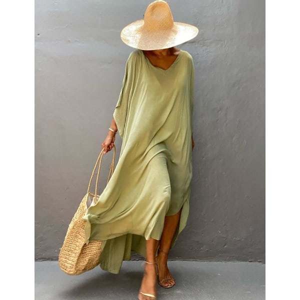 Damernas Lösa Kortärmad Strandkaftan Klänning Baddräkt Cover Ups