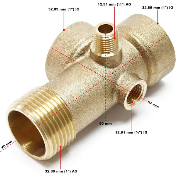 Messingbeslag DN25 1\" DN13 1/4\" til skylletanke og trykbeholdere