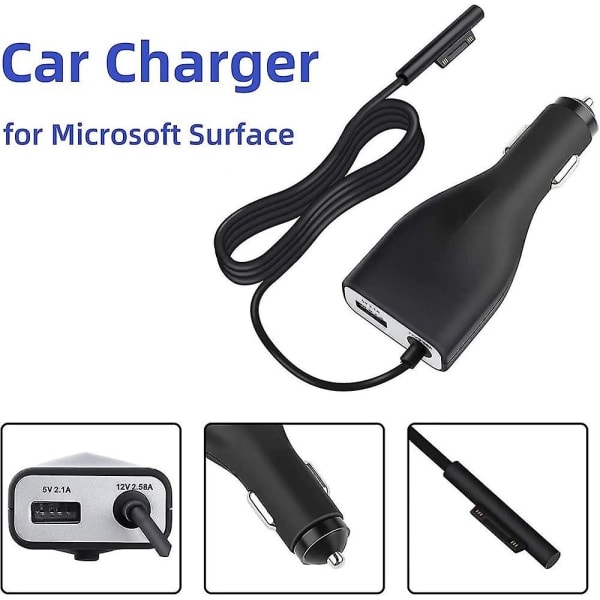 Surface Pro Billaddare för Bil, 42w 12v 2.58a Ström för Microsoft Surface Pro 3 Pro 4 Pro 5 Pro 6 Surface Go