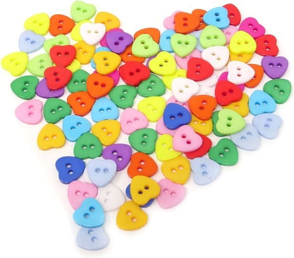 100 Resin Buttons - Heart Shaped - multifärg multicolor