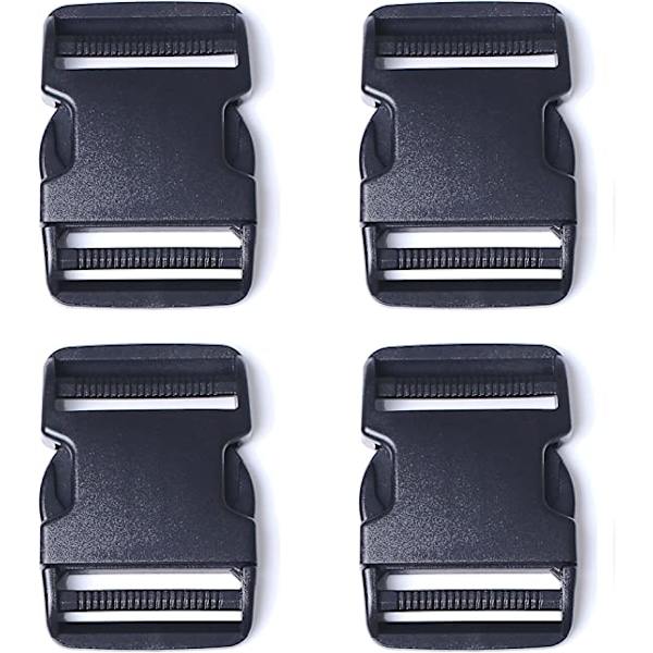 It has a plastic buckle (25 mm wide) on the side for quick release.