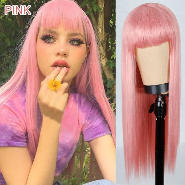 Dame parykk Lang rett parykk ROSA pink