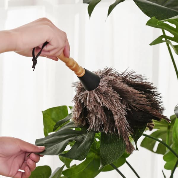 Fjerduster, antistatisk, vaskbar, genanvendelig, renser strudsefjer, træhåndtag, fluffy duster A