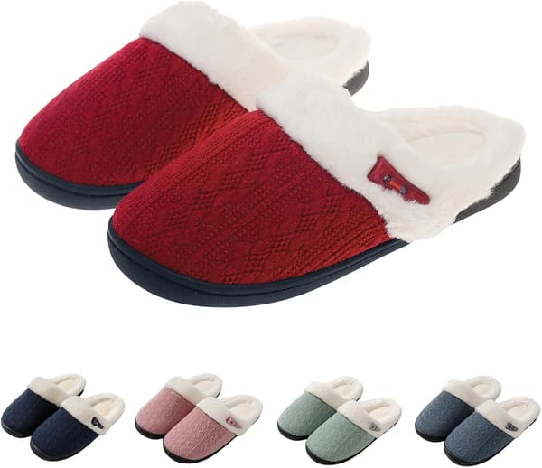 Hjemmesko med memory foam til kvinder, lukket tå, bløde og fluffy, komfortable og afslappede, røde. red 40-41