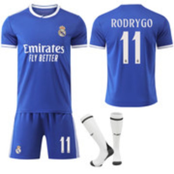 2025-2026 Real Madrid Udebanetrøje Blå Børn & Voksen Fodboldtrøje med Strømper No.11 RODRYGO No.11 RODRYGO XL No.11 RODRYGO