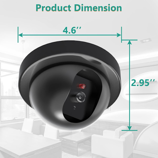 Dummy Fake Sikkerhed CCTV Dome Kamera med Blinkende Rød LED-lampe med Sikkerhedsadvarselsetiketter (SD-2), 2-pak, Sort