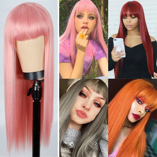 Dame parykk Lang rett parykk ROSA pink