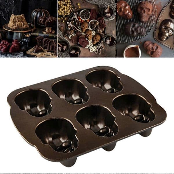 Halloween Skull Bakeform Lett å bruke og rengjøre 3D Skull Form Kakemuffinsform for baking