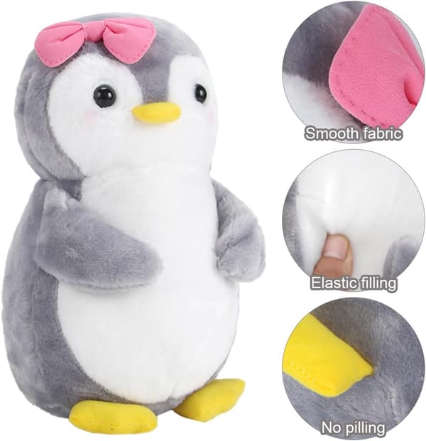 Squishmallow Plys Pingvin Legetøj - Krambart og Legbart. (Pingvin med sløjfe, 25 cm) Grå pingvin