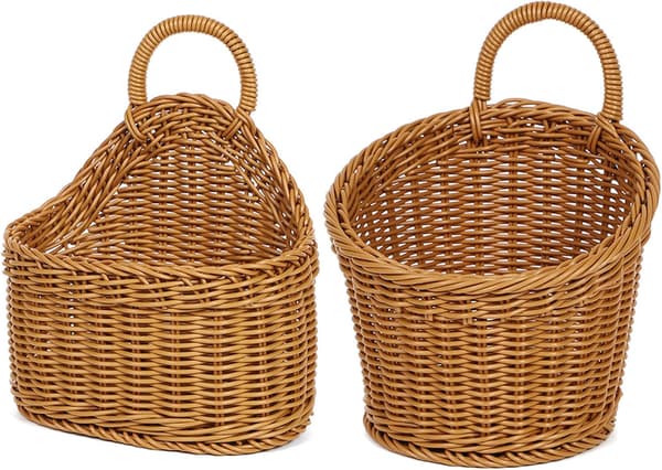 Hanging Baskets with Handles, Suspended Storage Baskets, Hanging Storage Bags, Wall-Mounted Woven Baskets Oval