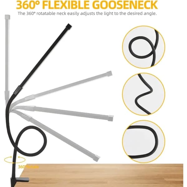 Home/Office Desk Lamp, Dimmable Gooseneck Clamp Lamp, Touch Control, Adjustable Desk Light, Suitable for Work Areas (Black).