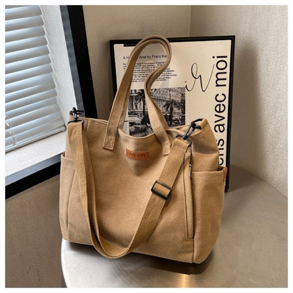 Canvas Väska för Pendling Stor Kapacitet Tote Bag KHAKI khaki