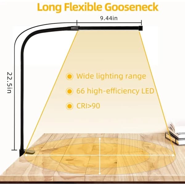 Home/Office Desk Lamp, Dimmable Gooseneck Clamp Lamp, Touch Control, Adjustable Desk Light, Suitable for Work Areas (Black).