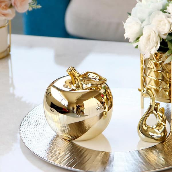 Keramisk æblefigur, porcelænsfrugtskulptur, boligindretning (guld).