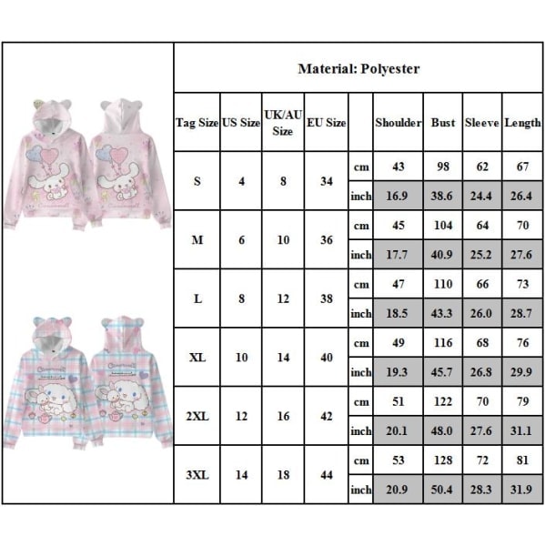 Naisten ja tyttöjen Cinnamoroll-huppari, hupullinen pusero, toppatakki, A M