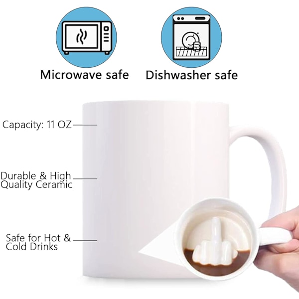 Tommelfinger op keramisk krus, 3D sjov kaffekrus med langfinger indeni keramisk kop, 330 ml