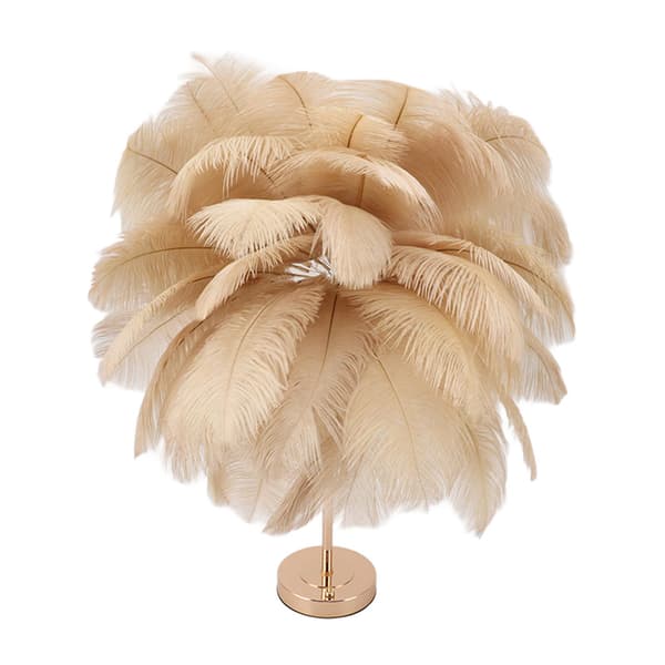 Ostrich Feather Table Lamp, Rechargeable, Modern Romantic Decorative Lamp, Bedroom Lamp, Bedside Table Lamp, Home Decor Light Tan
