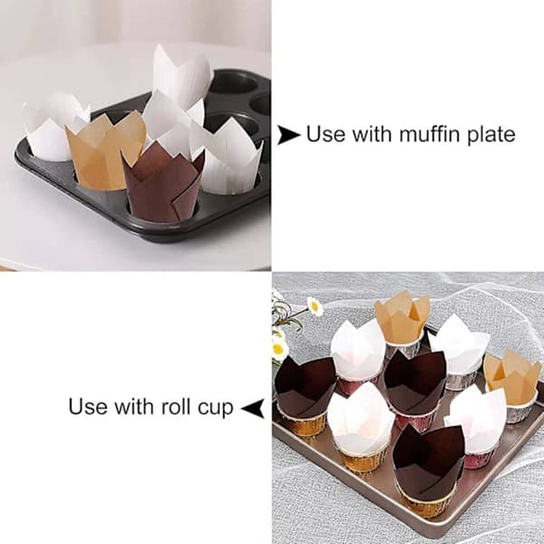 Muffinforme, muffins papir, 150 tulipanformede bageforme, papirmuffins, muffinforme, cupcake liners, egnet til muffins, kager og cupcakes.