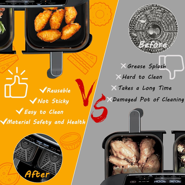 (Erikoistarjouksia!) 2 kpl silikonimuotteja kaksoisairfryeriin, silikonimuotteja airfryeriin, kaksoissilikoni-airfryer-korit, airfryer-teline