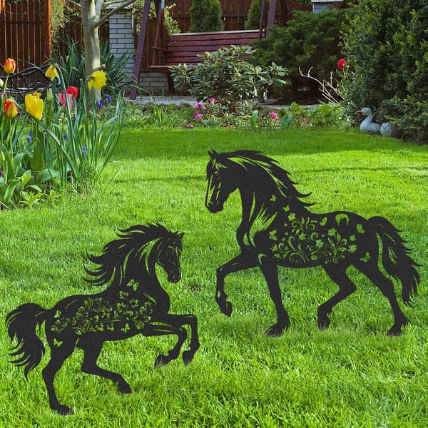 Blomstrete Hestehagepynt i Metall - 2-Delt Hul Hesteplenpynt Horse