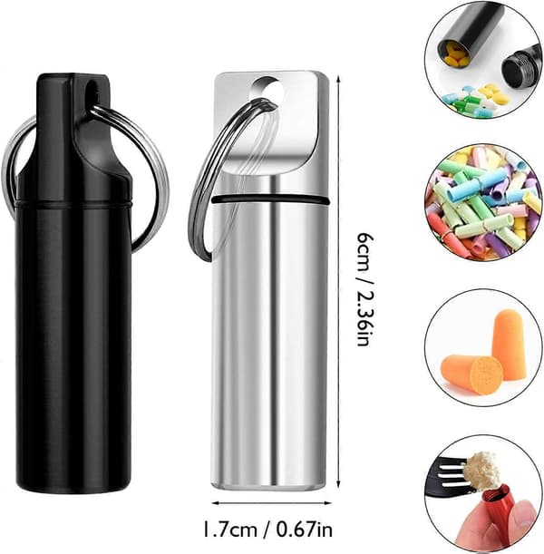 4-pack mini pillboxar, nyckelringsstil, mini metallpilleraskar, vattentäta pilleraskar