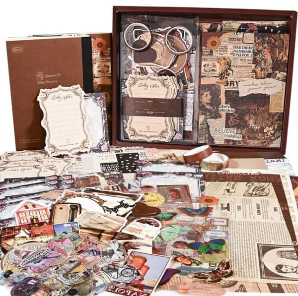 136-delt scrapbooking-sett, punktjournal, vintage scrapbook