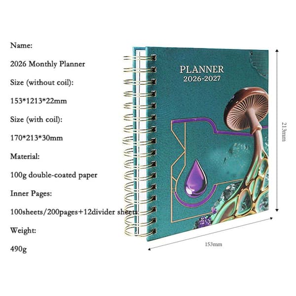 2026 Planner - Spiral-bound notebook with hardcover, index tabs, and thick paper for effective planning. 471