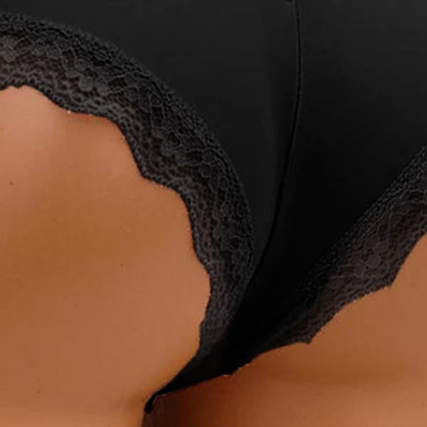 Women's Lace Panties Seamless Underwear Solid Color Briefs Black