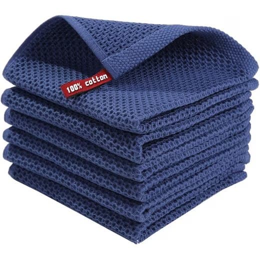 Kökshandduksset om 6, 6 handdukar per förpackning – 34x34 cm, bomull, våffelmönster – 100% bomull, mörkblå.