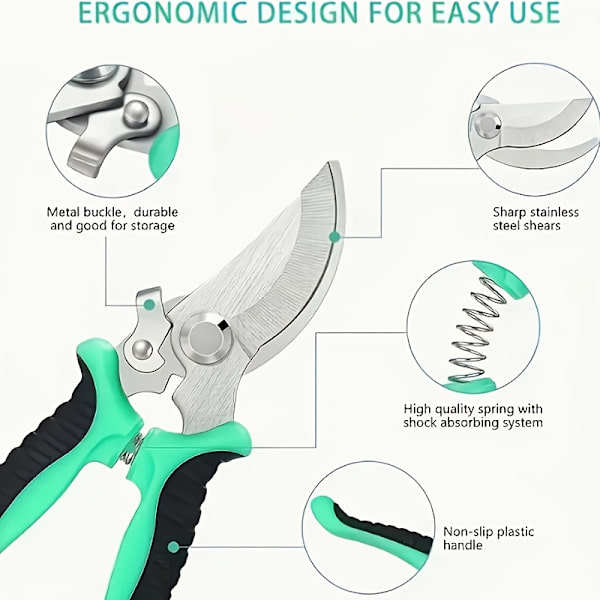 Professional Pruning Shears with Sharp Bypass Blades, Used for Tree Pruning and Gardening. Orange Black