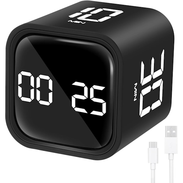 Pomodoro timer, digital cube timer, køkkenur, tidsstyring egnet til kontor, studier, børn, madlavning og motion.