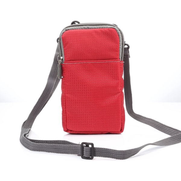 Puhelinvyö, Rintavyöpuhelinlaukku, Ulkoilun Nylon-Olkalaukku, Vyölenkillä ja Karabiinilla, Punainen red 10*18*3.5 CM