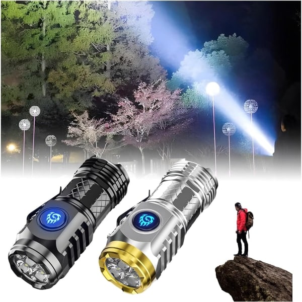 Treögd monster mini ficklampa - Uppladdningsbar ficklampa med hög lumen - 5 lägen, 10 timmars körtid Silver