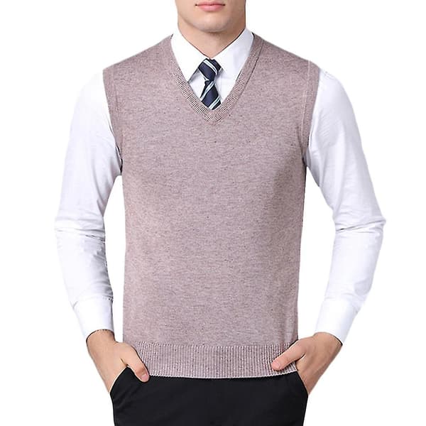 Herrestrikket V-hals casual vest, høstmodell, størrelse S, beige