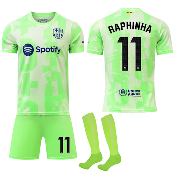 Barcelona Borta Fotbollströja Barn & Vuxen 2024-2025 med Strumpor Nr 11 Raphinha M
